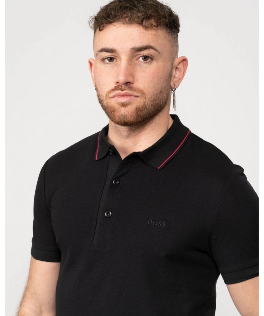 Hugo Boss Paule 4 Mens Tipped Collar Polo Shirt NOS - Black - Size Medium